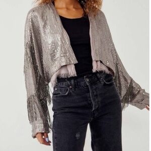 FREE PEOPLE Sea Urchin Sequin Fringe Jacket Shrug